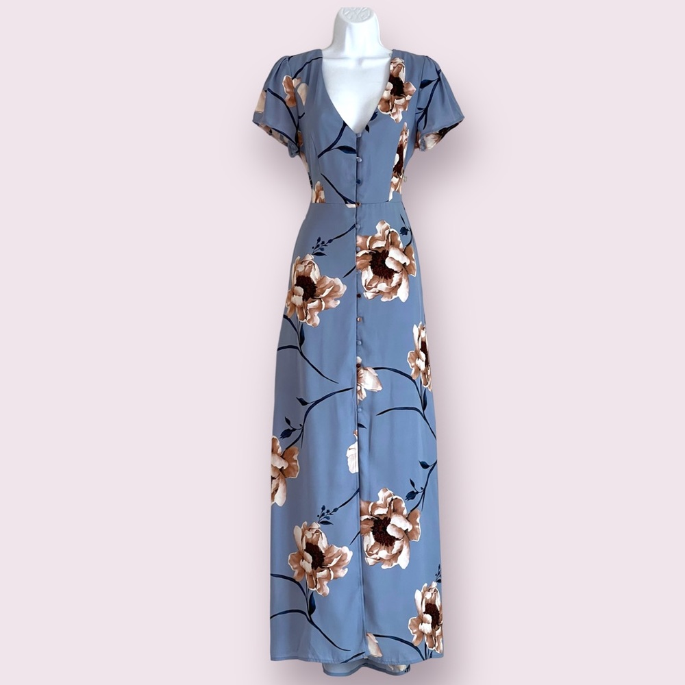 Trixxi Clothing Company Blue Floral Maxi Swing Dress